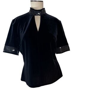 Seeler Black Stretch Velvet and Sequin Keyhole Top Size 6 Witchy Whimsig…